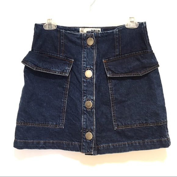 ⭐️ Topshop Moto Button Front Cargo Denim Mini Skirt 6 - Picture 2 of 7